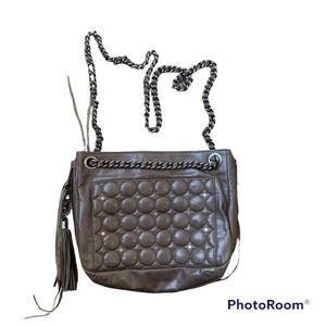 Rebecca Minkoff Grey/Taupe Leather Metal Chain Strap Tassel Detail Small Bag